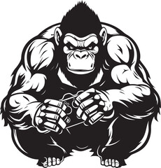 Mighty Muscle Mastery Chimpanzee Controller Emblem Primate Powerplay Gamepad Vector Logo