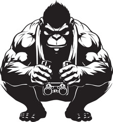 Gamepad Gladiator Muscular Chimp Gaming Icon Muscle Monkey Moves Ape Console Emblem