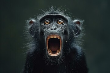 A close up of a monkey with its mouth open. Generative AI.