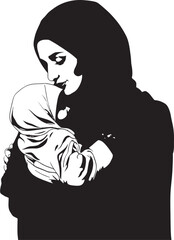 Motherhood Serenity Hijab Mom and Baby Logo Veiled Bond Traditional Hijab Motherhood Symbol