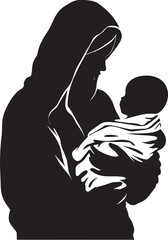Tender Bond Hijab Mother and Newborn Emblem Serene Affection Traditional Hijab Mom Holding Toddler Vector