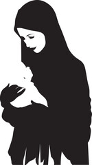Motherhood Serenity Veiled Mother Holding Baby Icon Veiled Bond Traditional Hijab Mom and Baby Logo