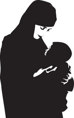 Elegant Embrace Traditional Hijab Mom and Baby Emblem Motherhood Serenity Modest Hijab Woman Holding Baby Icon