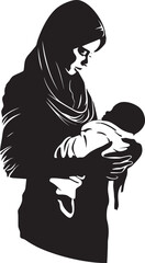 Motherhood Serenity Traditional Hijab Mom and Baby Vector Veiled Bond Modest Hijab Mother and Child Symbol