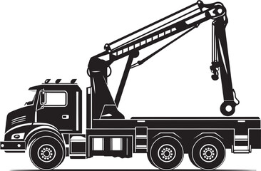 Naklejka premium Gear and Lifts Crane Truck Icon Design Construction Carrier Truck Crane Emblem