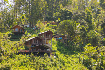 Tourist at their accomodation with views over Ella, Badulla District of Uva Province from Nine Arch...