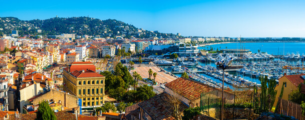 Panoramic View of Cannes Marina and Urban Landscape, France