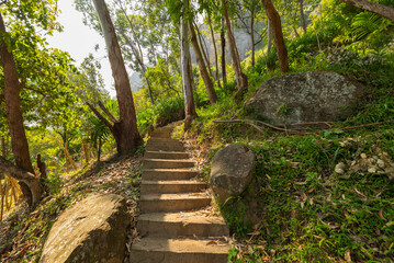 Steps leading to the entrance of Ravana Cave in Ella, Badulla District of Uva Province, Sri Lanka
