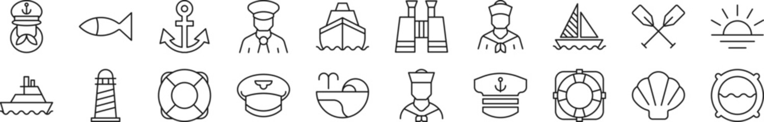Sailor Line Icons collection. Editable stroke. Simple linear illustration for web sites, newspapers, articles book