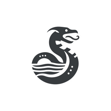 Minimal Mythical Ocean Serpent Creature Vector