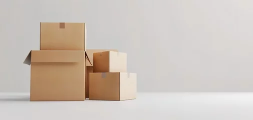 Selbstklebende Fototapeten Cardboard boxes with stuff indoors, space for text. © Vasiliy
