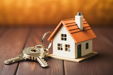 Moving house, Key house keychain in new home. Buy or rent real estate concept - 756068779