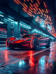 Futurism style ad for an electric sports car, speed and innovation merged - obrazy, fototapety, plakaty