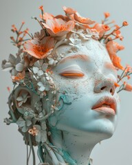 Hybrid Sculpture ad for a new art exhibit, blending traditional and modern mediums