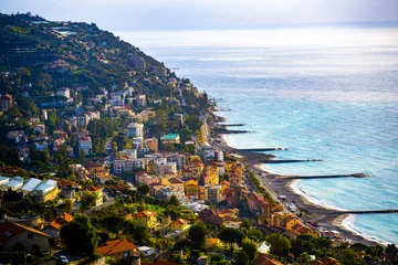 Poster Sunlit Coastline of the Italian Riviera, Liguria, Italy © Emad Aljumah