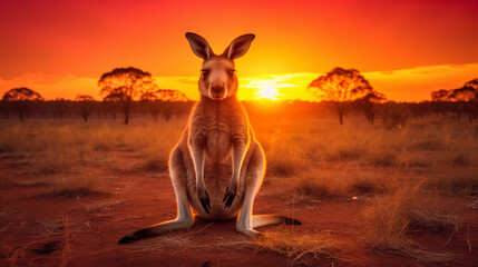 kangaroo at sunset - obrazy, fototapety, plakaty