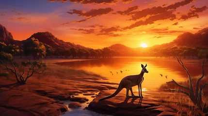 Muurstickers kangaroo at sunset © qaiser