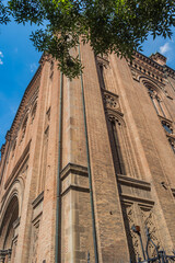 Perspective of brick walls of the Sacro Cuore di Gesù church, Bologna ITALY