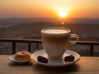 Foto op Plexiglas A cup of hot coffee and some dessert  © Kabir