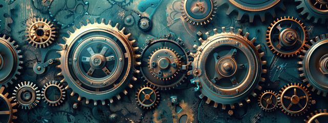 steam, punk, background, gears, industrial, retro, Victorian, machinery, cogs, vintage, steam-powered, brass, clockwork, dystopian, mechanical, gears, pipes, copper, machine, industrialized, technolog - obrazy, fototapety, plakaty