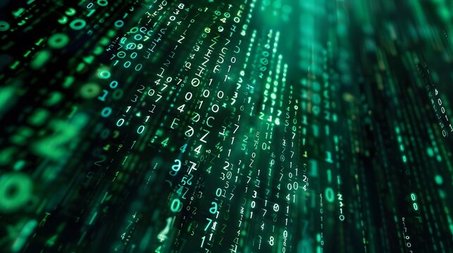luminous green matrix digits in motion, ideal for tech enthusiasts