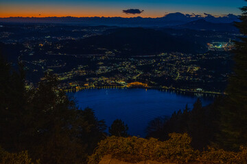 Nightfall Over Lake Como with Distant Mountain Silhouette, Italy