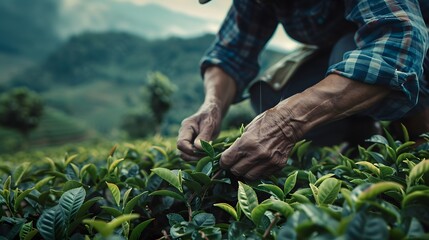 Worker picking tea leaves
 - obrazy, fototapety, plakaty