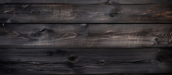 Fototapeta premium A detailed closeup of a dark grey hardwood wall with a blurred background, showcasing a beautiful wood stain and intricate grain pattern in the rectangular planks