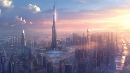 Lichtdoorlatende gordijnen Burj Khalifa "Dawn's Embrace: The Promise of Tomorrow at Burj Khalifa"