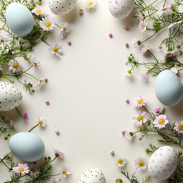 easter eggs border, easter eggs with flowers on white