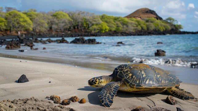 Beautiful sea turtles on the Galapagos Islands