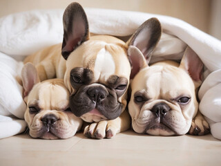 Cute french bulldogs sleeping - generated by ai