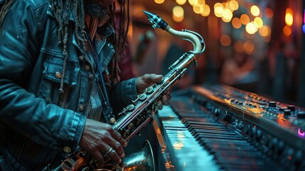 Celebrating Saxophonists: Jazz Music Festival Highlights. - obrazy, fototapety, plakaty