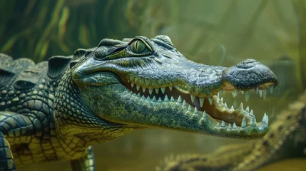 Wandcirkels tuinposter Crocodiles, also known as gharial crocodiles or fish-eating crocodiles. It is a crocodile in the family Gavialidae and is one of the oldest living crocodiles. © Suparak