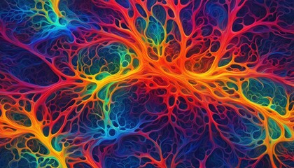 Psychedelic abstract background with surreal fractal patterns, perfect for desktop wallpapers. Neurons, fractals concept. Colorful.