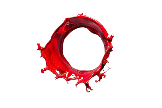 Red paint splatters collide in a dynamic burst, creating a circular design element
