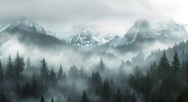 Misty mountain range, ethereal beauty