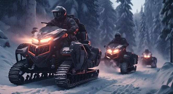 Snowmobiles ready for an adventure in a winter landscape