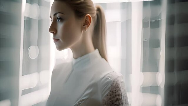 Woman Standing in Front of Window in Room Generative AI