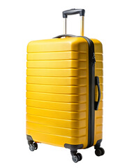 Big yellow travel suitcase, isolated on white background