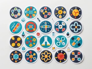 science labs biochemistry, 2D flat icons on a white background