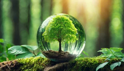 Fototapeten a tree in a glass ball in the green forest © Ümit