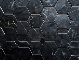 dark black hexagon marble mosaic tile in a black matte