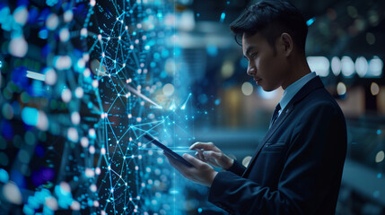 Cyber security and data protection. Businessmen using digital tablet protect business and financial data with virtual network connection, smart solutions from cyber attack, cybersecurity technology. - Powered by Adobe