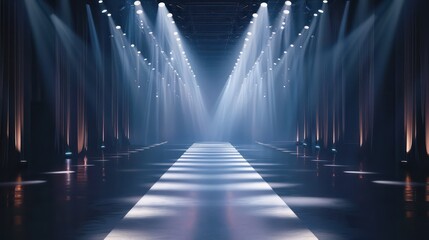 runway at a fashion show, colored neon lights, 