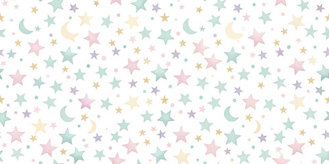 Pastel night stars pattern on white background