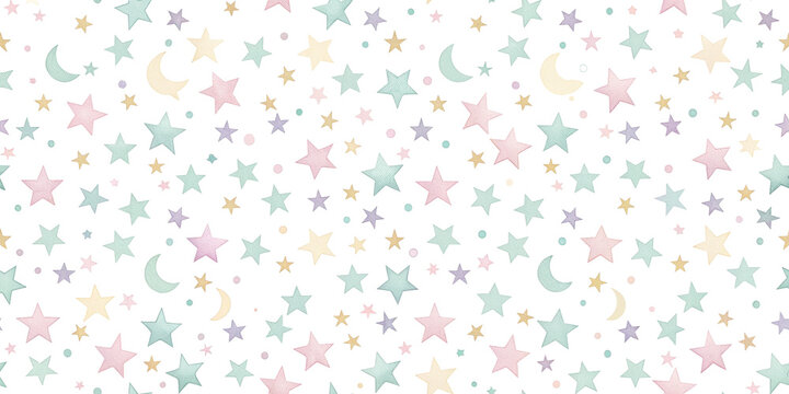 Pastel night stars pattern on white background