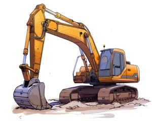 excavator cartoon illustration, isolated, white background