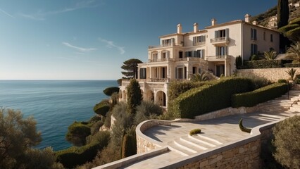 Exquisite mansion perched on the serene shores of the French Riviera, offering sweeping views of the azure Mediterranean and private terraces overlooking the coastal beauty