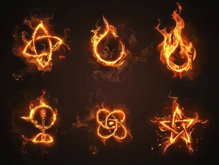 fire flaming  symbols on a black background